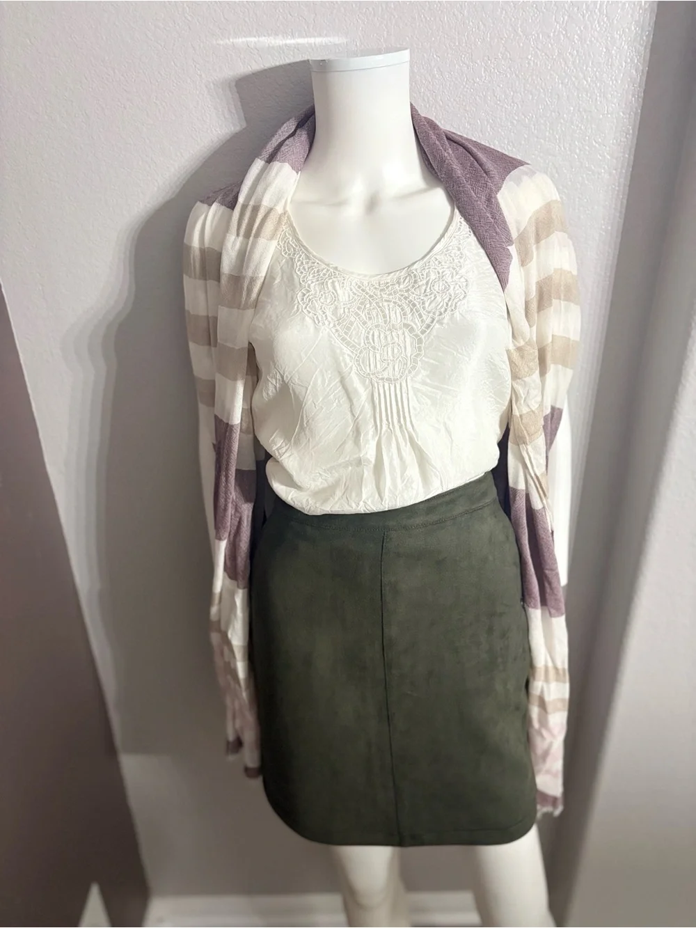 Striped Lightweight Scarf in Lavender, Cream & Taupe